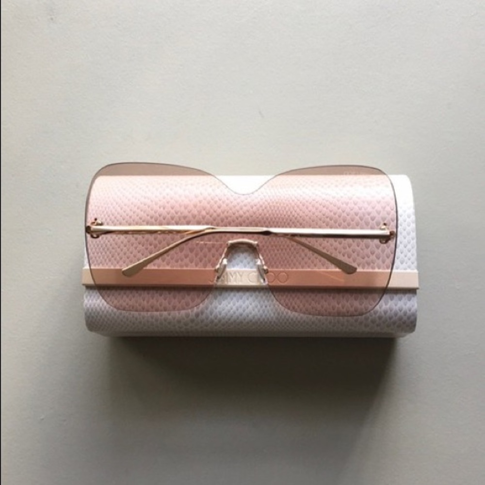 Jimmy Choo Pink and Gold Zellmas 70mm Shield Sunglasses